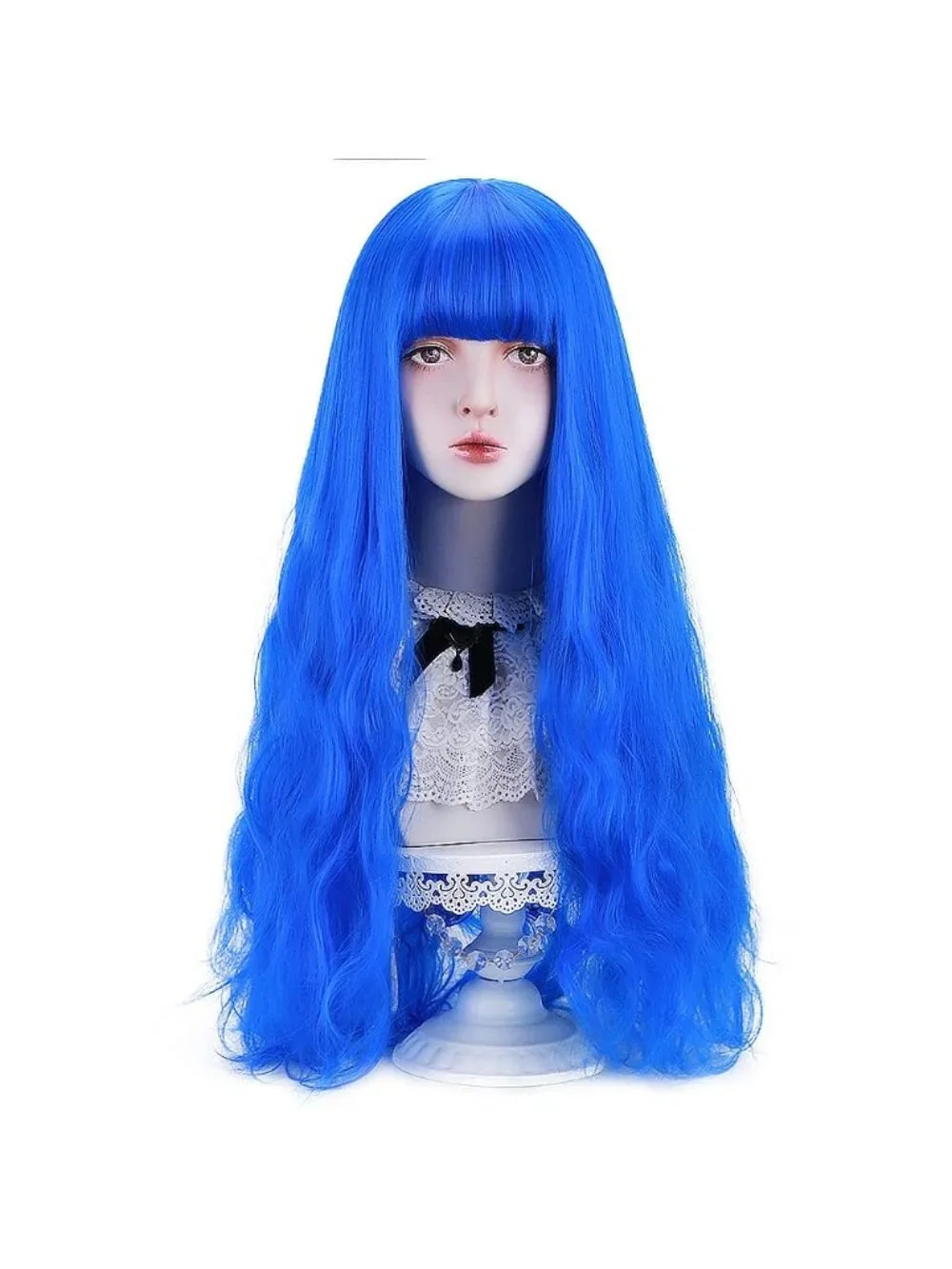 Women's Blue Natural Long Wavy Cosplay Heat Resistant Synthetic Fiber Wigs